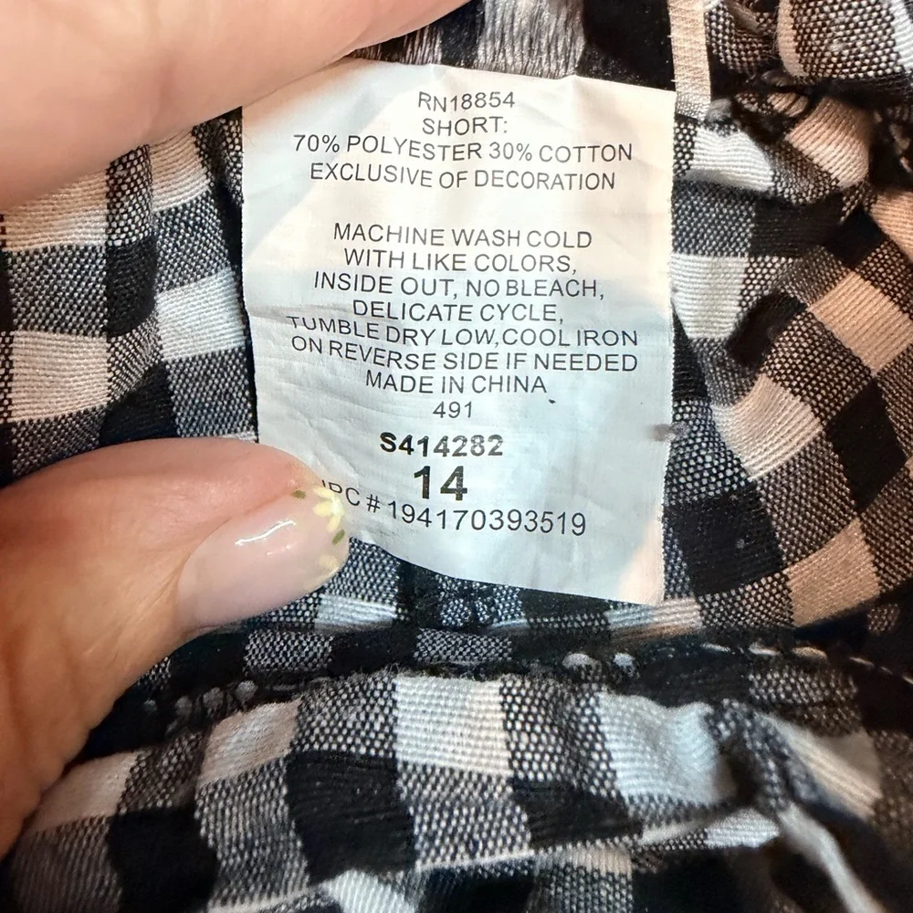 Gingham Skort Size 14 kids Black White Tie Waist Ruffle Hem High Rise